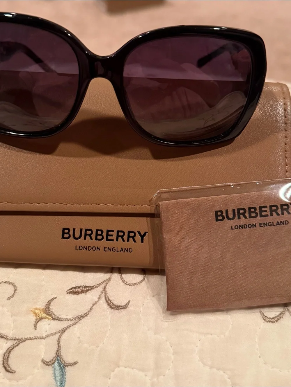 Burberry Black Frame Sunglasses with Tan Case